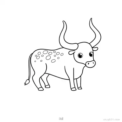 Free printable Spotted Bull with Curved Horns Coloring Page coloring page