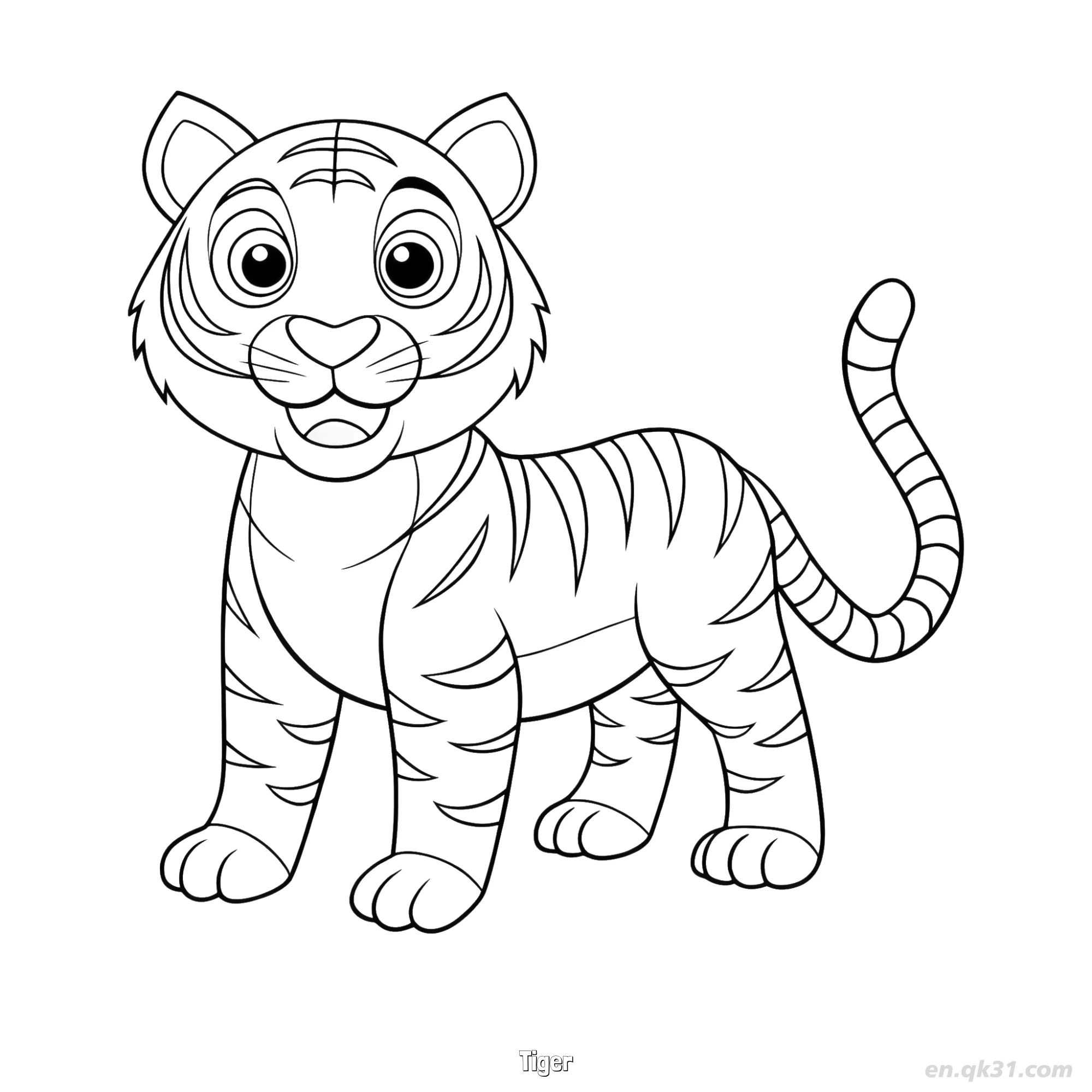 Striped Tiger with Heart Nose Coloring Page – Free Printable Coloring Page for Kids and Adults