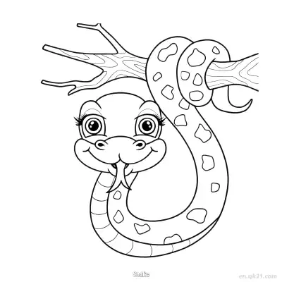 Free printable Tree Snake with Eyelashes Coloring Page coloring page