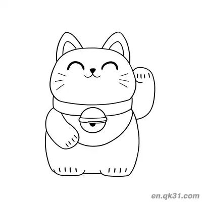 Free printable Adorable Chubby Lucky Cat with Bell and Double Paws Coloring Page coloring page