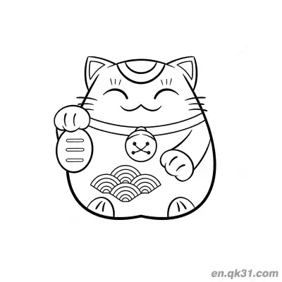 Free printable Chubby Lucky Cat with Wave Patterns and Coin Coloring Page coloring page