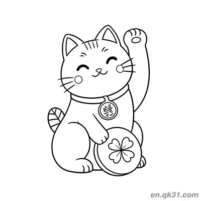 Free printable Lucky Cat with Clover Coin and Blush Coloring Page coloring page