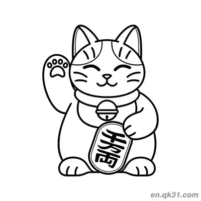 Free printable Maneki Neko with Ten Million Ryo Coin Waving Coloring Page coloring page