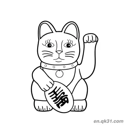 Free printable Realistic Open Eyed Raising Paw Lucky Cat Coloring Page coloring page