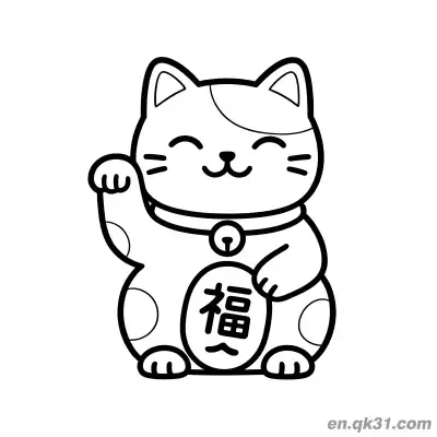 Free printable Simple Round Eye Fu Character Waving Lucky Cat Coloring Page coloring page
