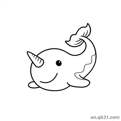 Free printable Curved Tail Minimalist Narwhal Coloring Page coloring page
