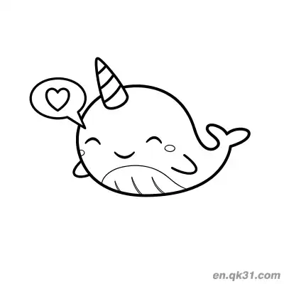 Free printable Cute Narwhal with Heart Speech Bubble Coloring Page coloring page