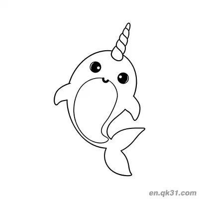 Free printable Front View Cute Narwhal Coloring Page coloring page