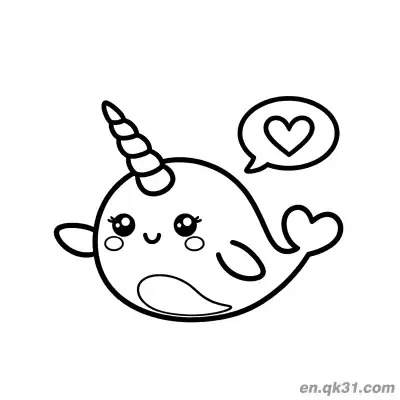 Free printable Narwhal with Heart Speech Bubble Coloring Page coloring page