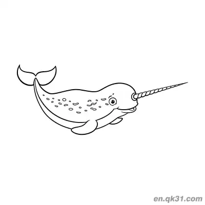 Free printable Realistic Spotty Long Horned Narwhal Coloring Page coloring page