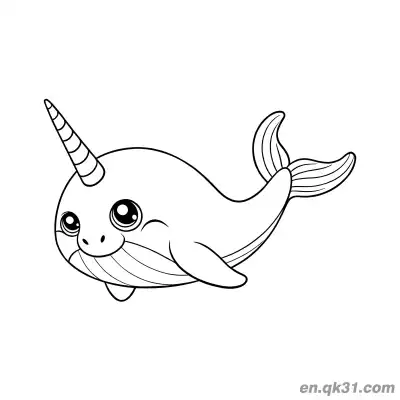 Free printable Side Swimming Cute Narwhal Coloring Page coloring page
