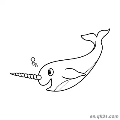 Free printable Side Swimming Narwhal with Bubbles Coloring Page coloring page
