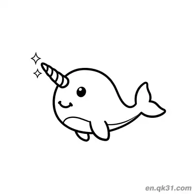 Free printable Side Swimming Narwhal with Sparkly Horn Coloring Page coloring page