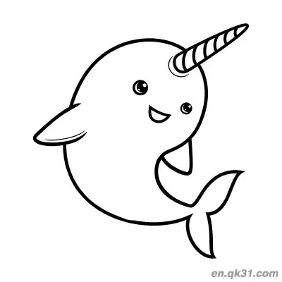 Free printable Smiling Narwhal Looking Back Coloring Page coloring page