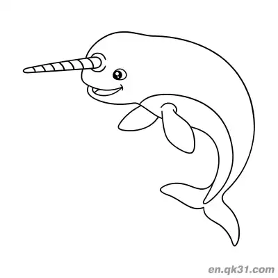 Free printable Smiling Swimming Narwhal Coloring Page coloring page