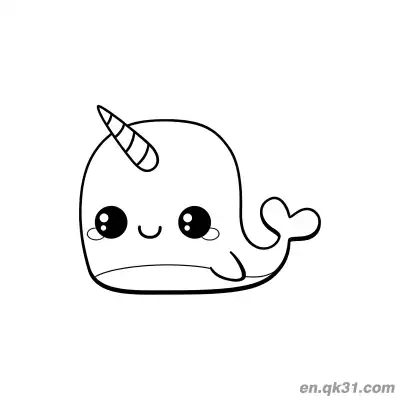Free printable Square Cute Narwhal with Heart Tail Coloring Page coloring page