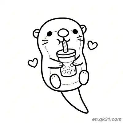Free printable Chibi Otter Holding Bubble Tea with Hearts Coloring Page coloring page