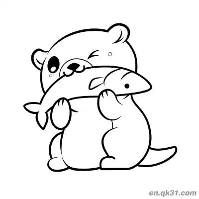 Free printable Chibi Otter Holding Fish and Winking Coloring Page coloring page
