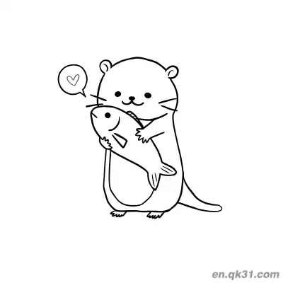 Free printable Chibi Otter Holding Fish with Heart Speech Bubble Coloring Page – Free Printable PDF 🦦 coloring page