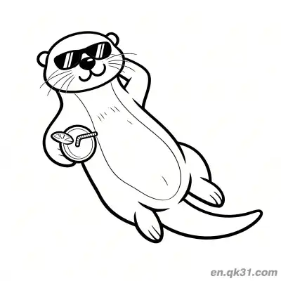 Free printable Otter Wearing Sunglasses Lying with Cocktail Coloring Page coloring page