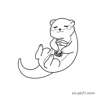 Free printable Otter with Glasses Lying Down Drinking Bubble Tea Coloring Page coloring page