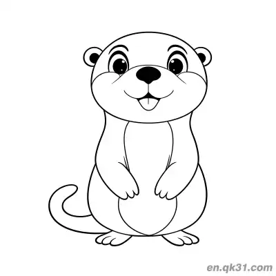 Free printable Realistic Sitting Otter Smiling with Tongue Out Coloring Page coloring page