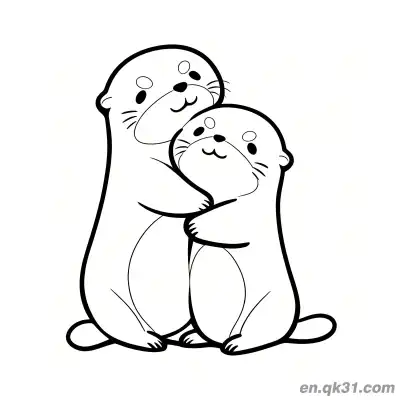 Free printable Two Chibi Otters Hugging Coloring Page coloring page