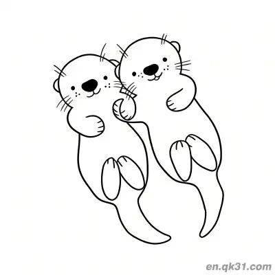 Free printable Two Otters Lying Down Holding Hands Coloring Page coloring page