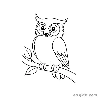 Free printable Cheerful Owl on Leafy Branch Coloring Page coloring page