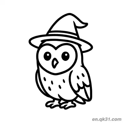 Free printable Cute Barn Owl with Witch Hat Coloring Page coloring page