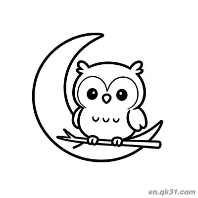 Free printable Cute Owl on Crescent Moon Branch Coloring Page coloring page