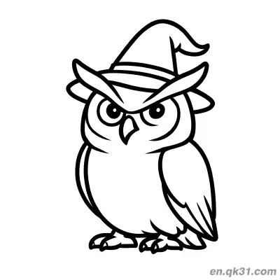Free printable Halloween Owl with Witch Hat Coloring Page coloring page