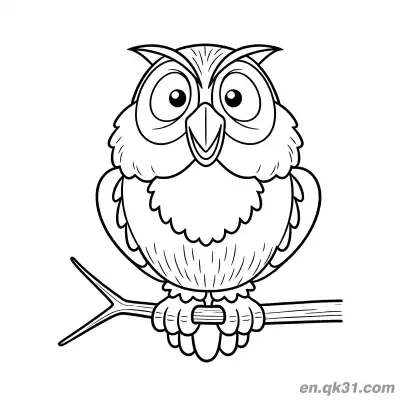 Free printable Smiling Owl Perched on Twig Coloring Page coloring page