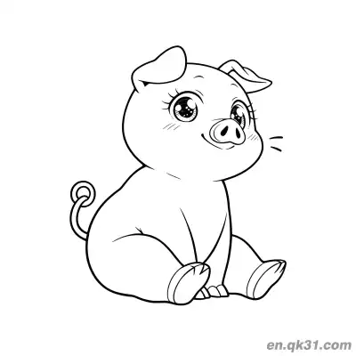 Free printable Cartoon Looking Up Smiling Sitting Pig Coloring Page coloring page