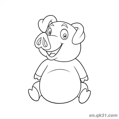 Free printable Cartoon Sitting Looking Up Laughing Pig Coloring Page coloring page