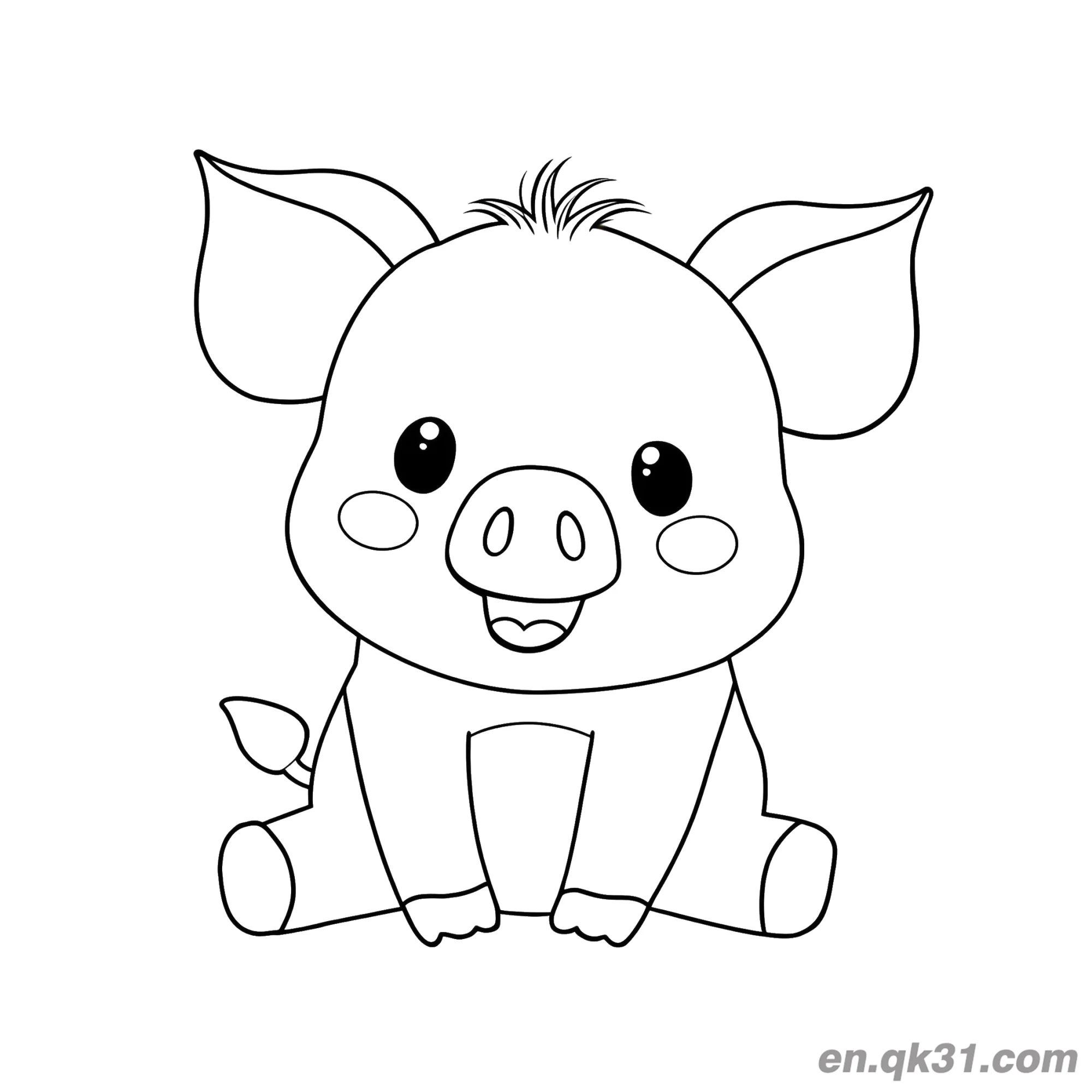 Cute Grinning Sitting Piglet Coloring Page – Free Printable Coloring Page for Kids and Adults