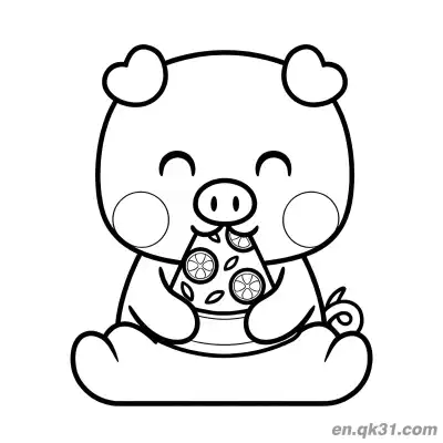 Free printable Cute Pig Eating Pizza Coloring Page coloring page