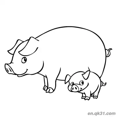 Free printable Mother Pig with Piglet Walking Coloring Page coloring page