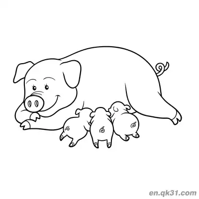 Free printable Mother Pig with Piglets Nursing Coloring Page coloring page
