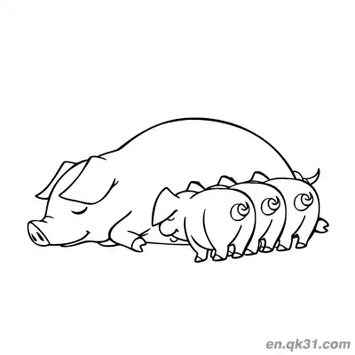 Free printable Mother Pig with Three Piglets Sleeping Coloring Page coloring page