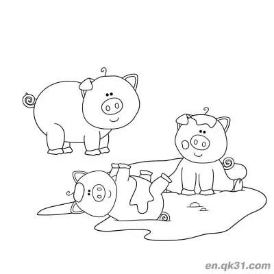 Free printable Three Pigs Playing in Mud Coloring Page coloring page