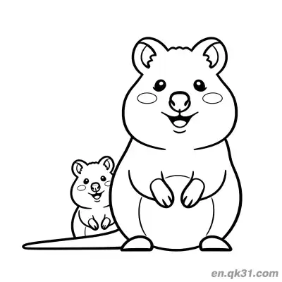 Free printable Mother and Baby Quokka Coloring Page coloring page