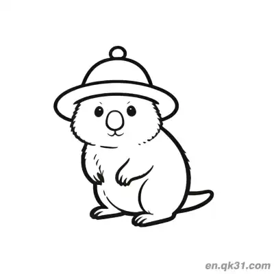 Free printable Quokka Wearing Safari Hat Coloring Page coloring page