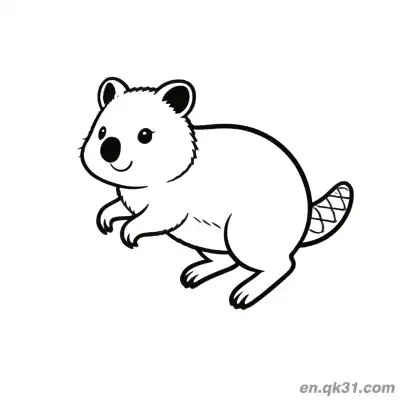 Free printable Quokka with Patterned Tail Jumping Coloring Page coloring page