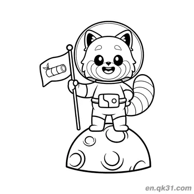 Free printable Astronaut Red Panda Planting Flag on Moon Coloring Page coloring page