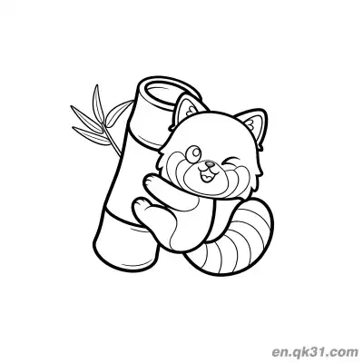 Free printable Cute Red Panda Hugging Bamboo Coloring Page coloring page