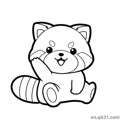 Free printable Cute Red Panda Sitting and Waving Coloring Page coloring page