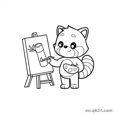 Free printable Red Panda Artist Painting Bamboo Coloring Page coloring page
