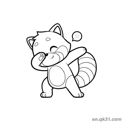 Free printable Red Panda Doing Dab with Heart Coloring Page coloring page