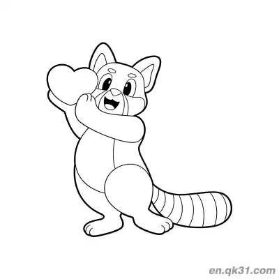 Free printable Red Panda Holding Big Heart Coloring Page coloring page